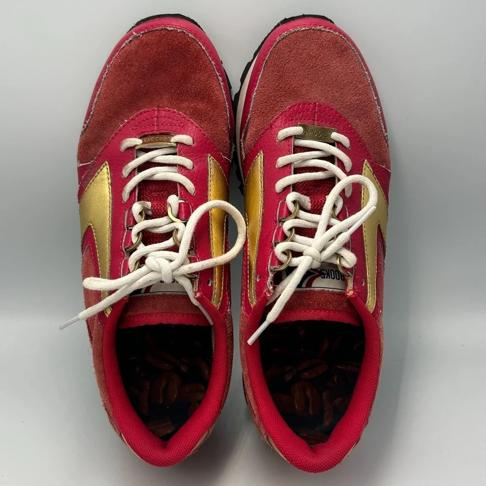 Brooks Heritage Chariot Red Gold Suede Sneaker Coffee Womens 10 Vintage Metallic